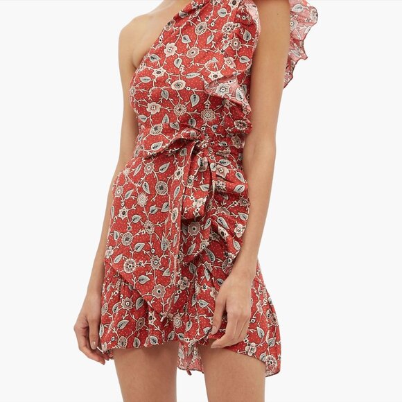 mini dress floral print linen ruffle - Picture 7 of 16